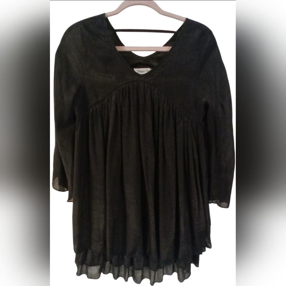 Paisley Vine, Bell Sleeve, V-neck, Layered Baby Doll Tunic Top/Blouse Size Small
